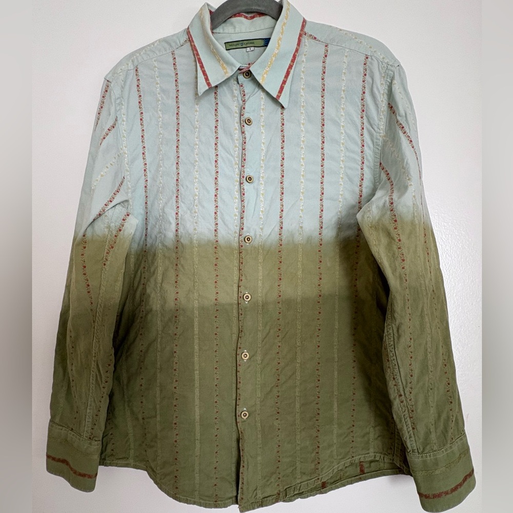 Vintage Dulce de Leche Men’s Ombre Button Down Shirt Sz Large Floral Embroidered